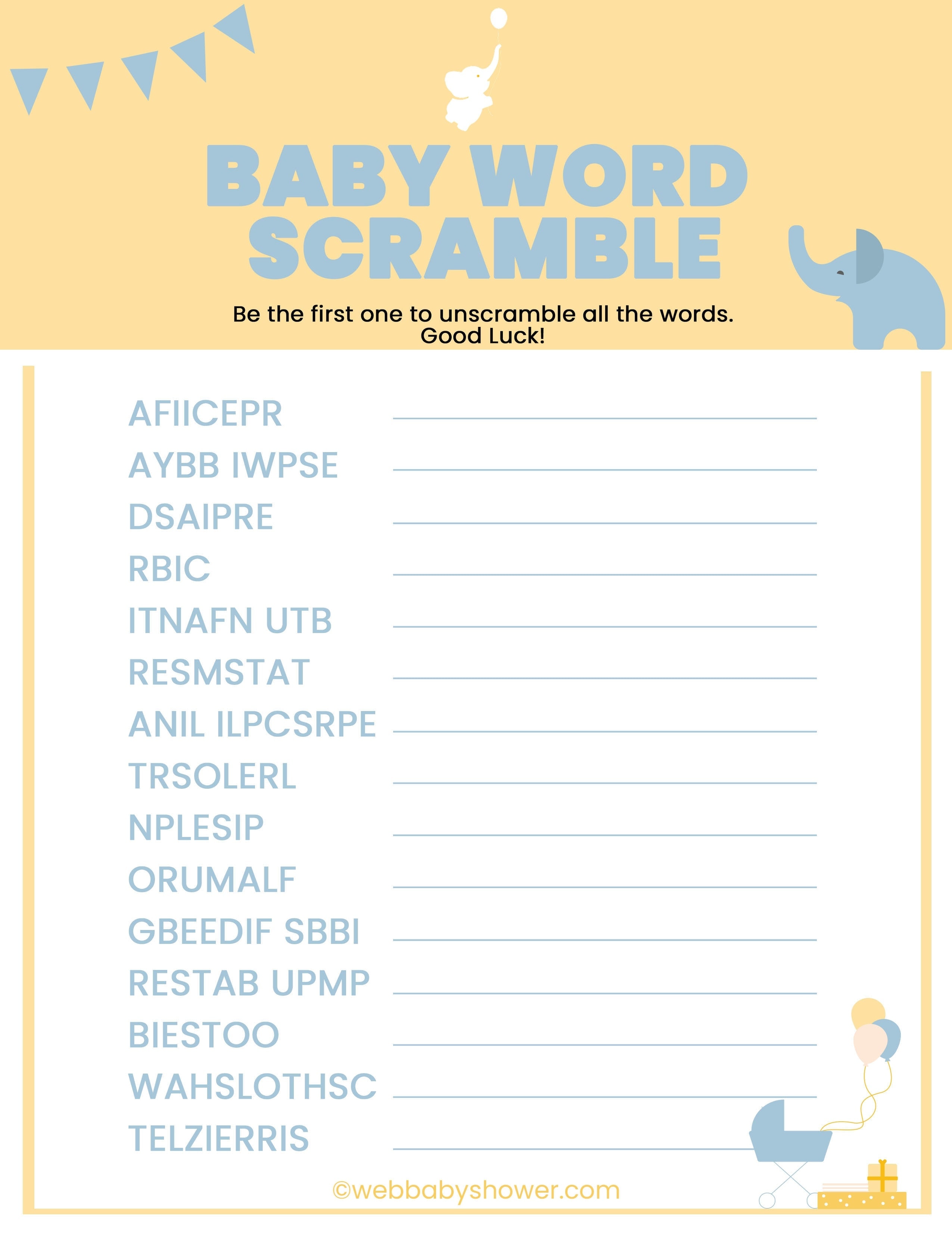 Baby Shower Games Printable Worksheets