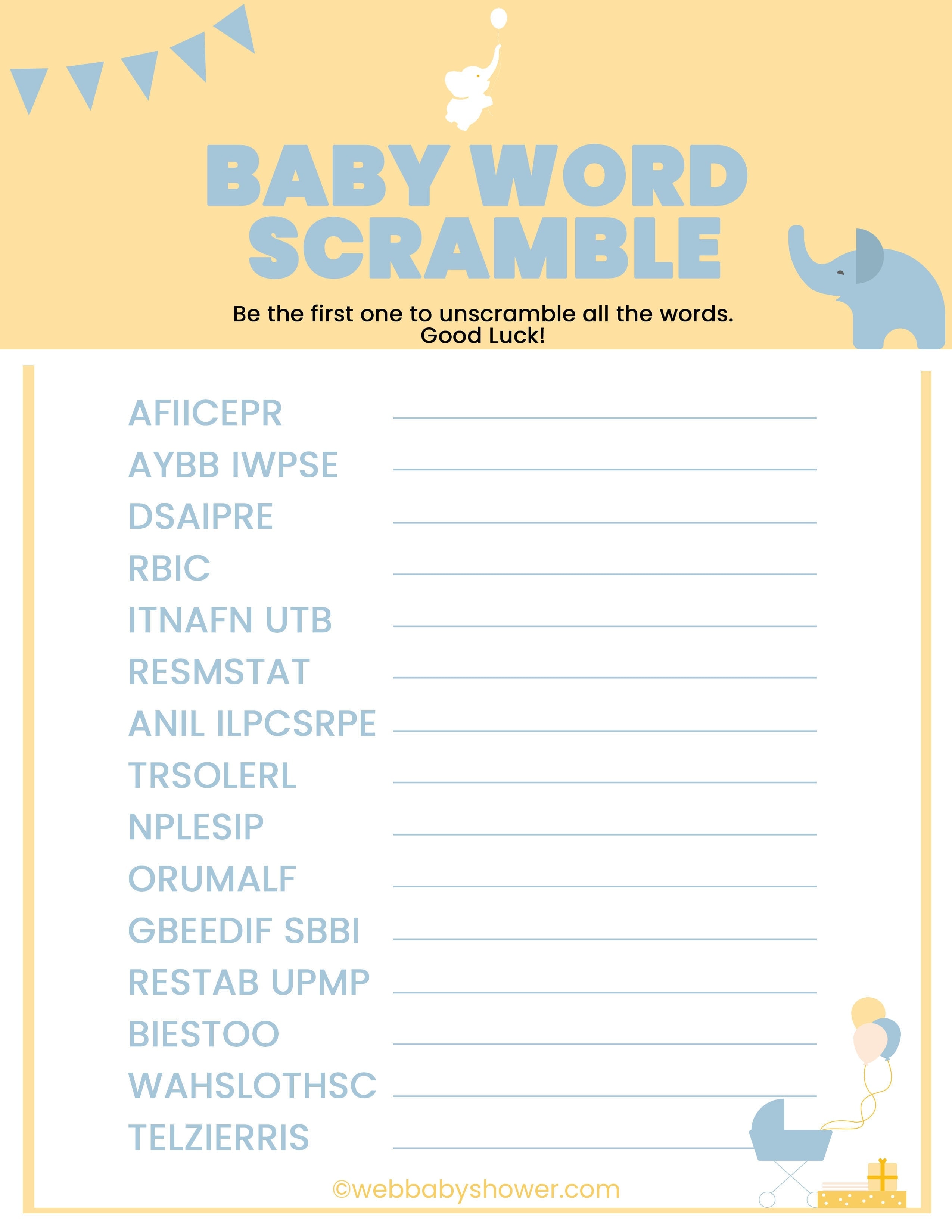 printable baby shower games by webbabyshower