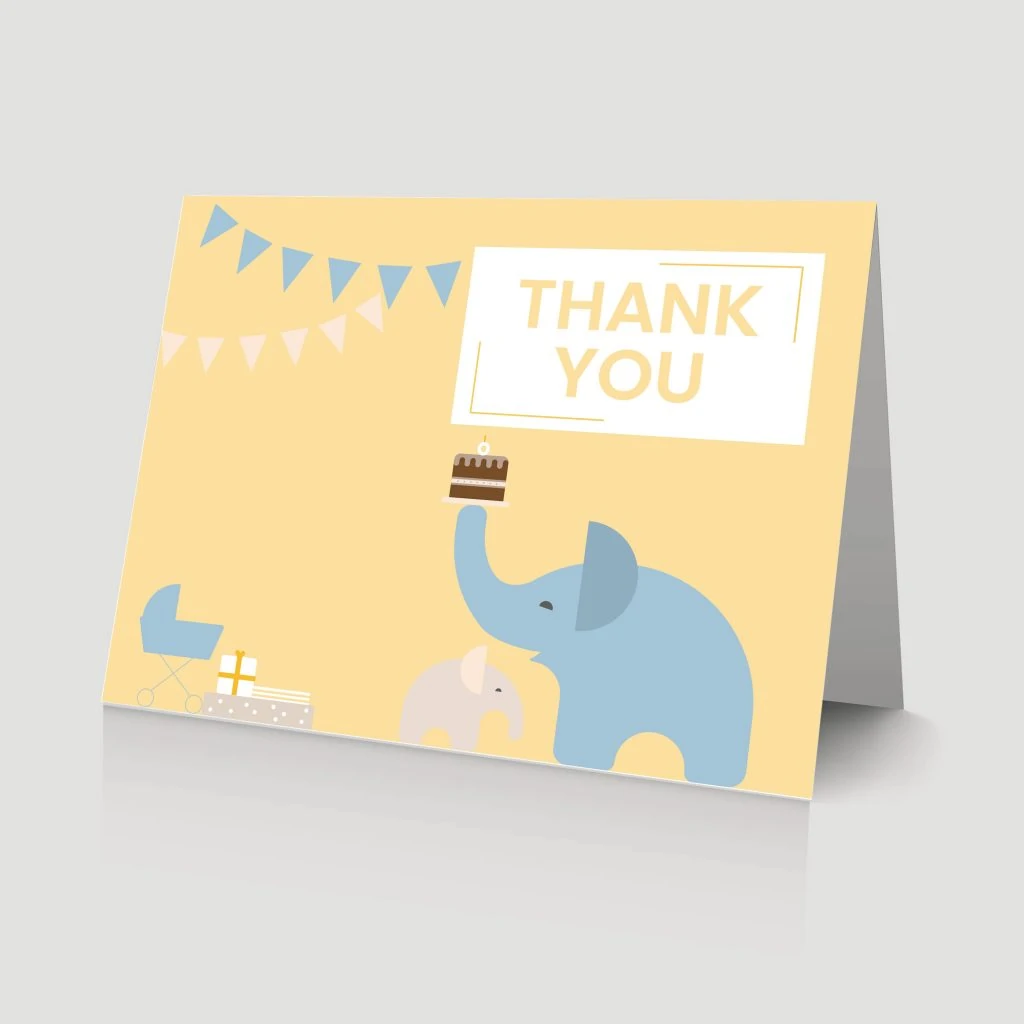 WebBabyShower - thank you card - elephants and gifts