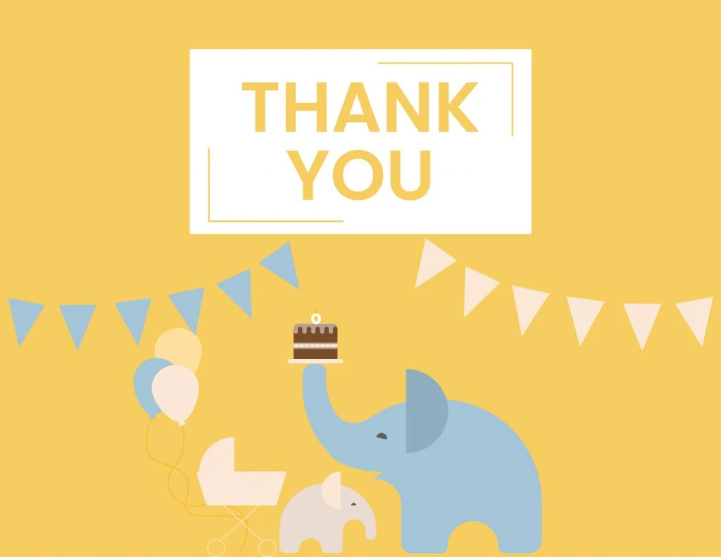 WebBabyShower - thank you card - elephants on yellow