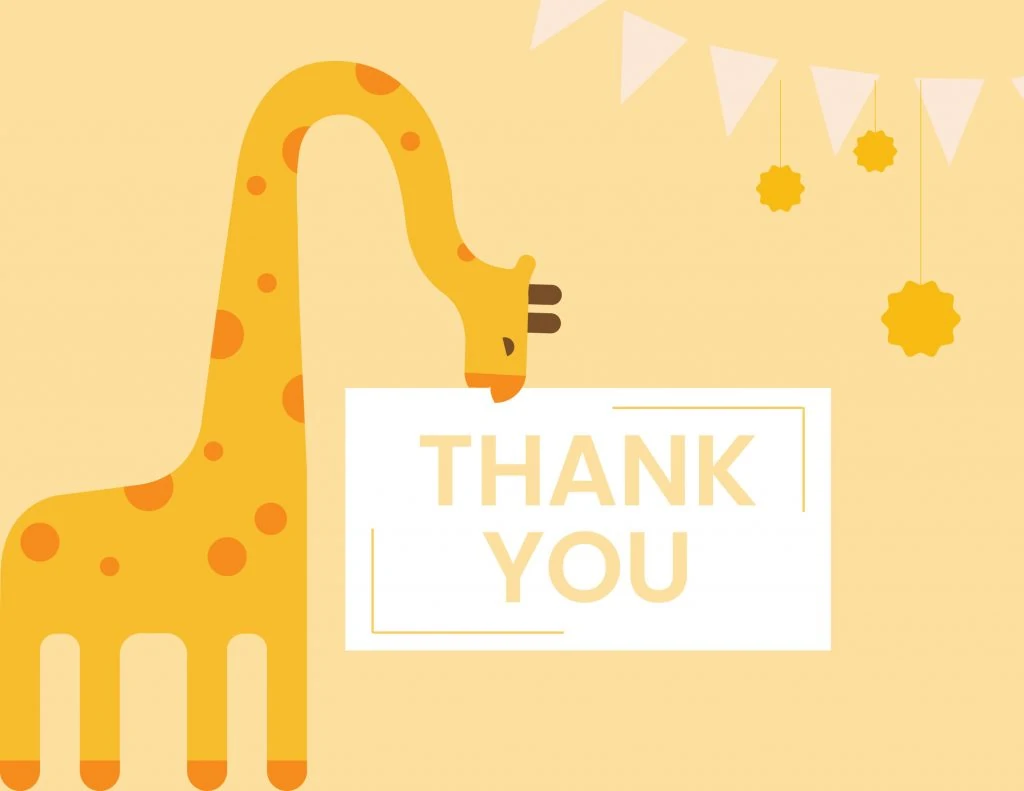 Giraffe THANK YOU card, baby shower boy or girl theme printable