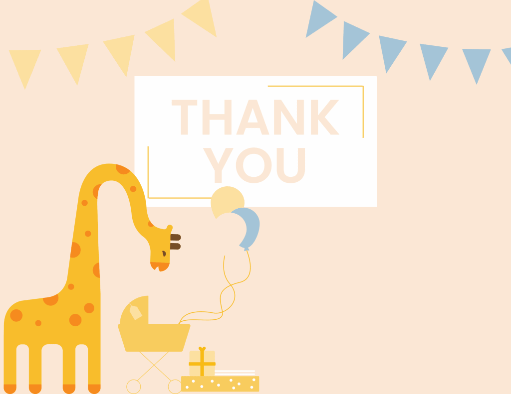 WebBabyShower - thank you card -giraffe and balloons