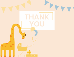 WebBabyShower - thank you card -giraffe and balloons