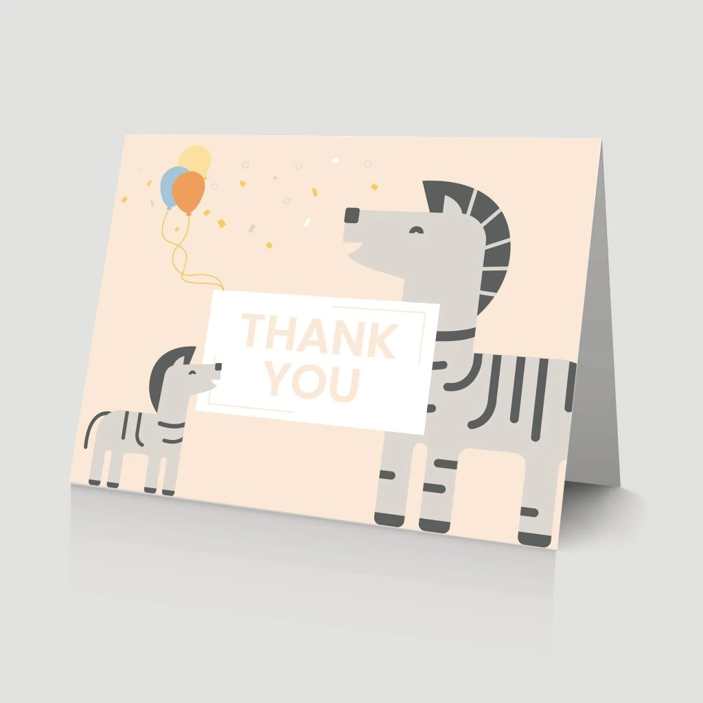 WebBabyShower - thank you card - zebra and baby ballons