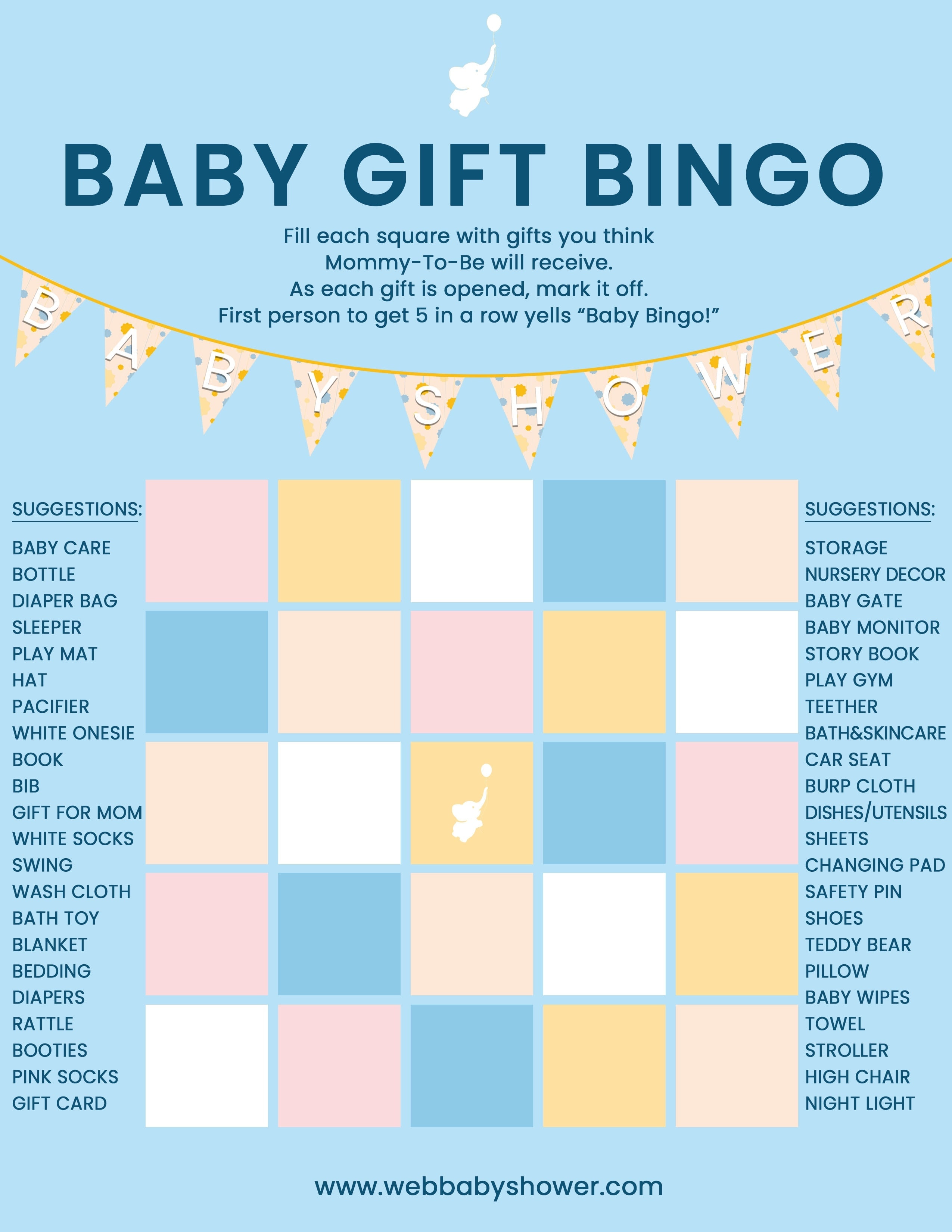 Baby shower gift bingo free printable