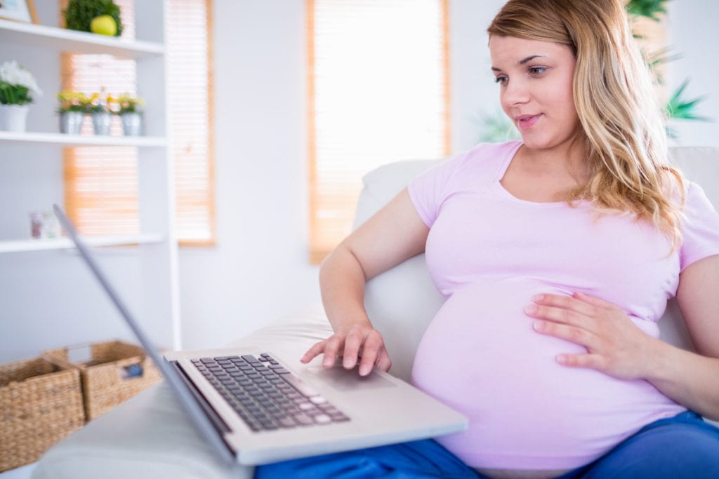 WebBabyShower pregnant mom video chat laptop