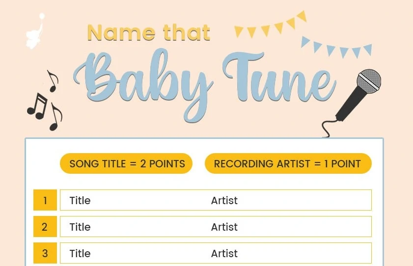 Music Match Printable Baby Shower Game Lyric Song Digital 