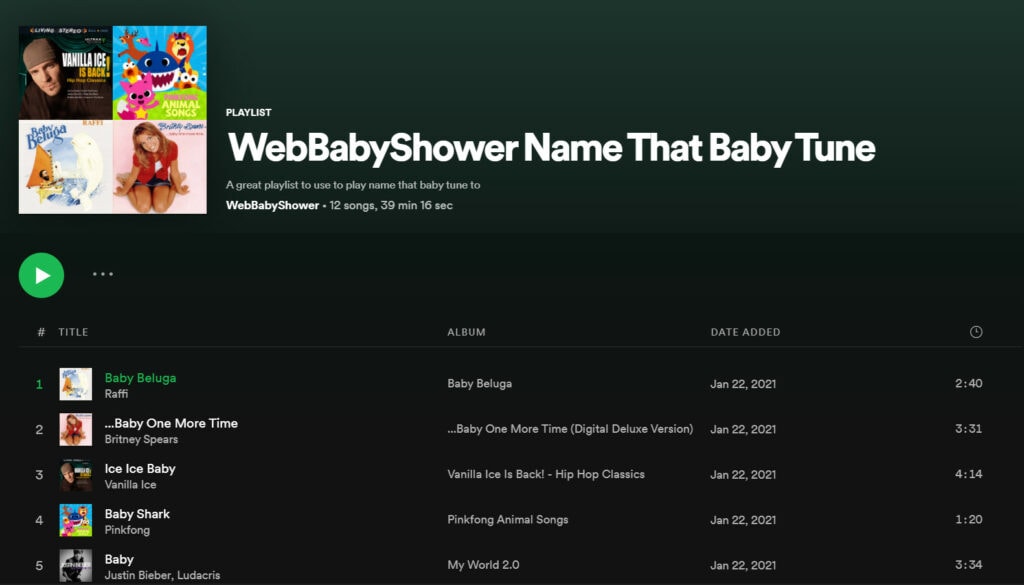 webbabyshower name that baby tune spotify playlist