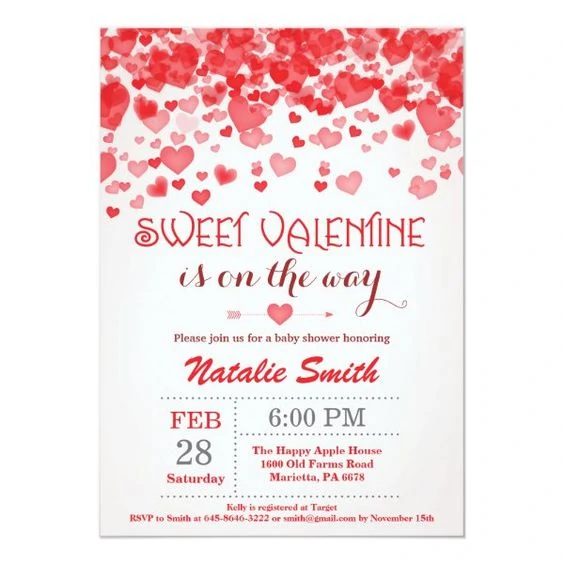 valentines day baby shower red hearts invite