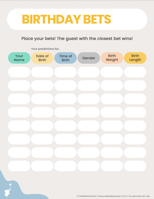 Free Birthday Bets Baby Shower Printable Game Printab - vrogue.co