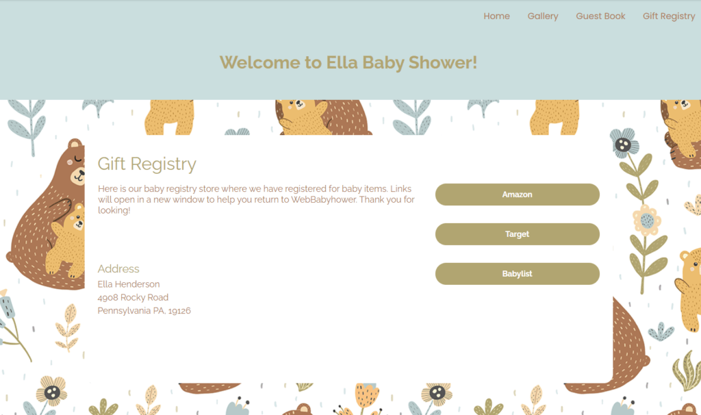 webbabyshowerのギフトの登録のページ