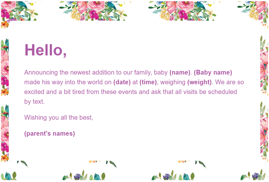 webbabyshower birth announcement email wording example