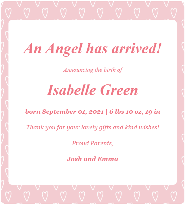 webbabyshower birth announcement email wording example