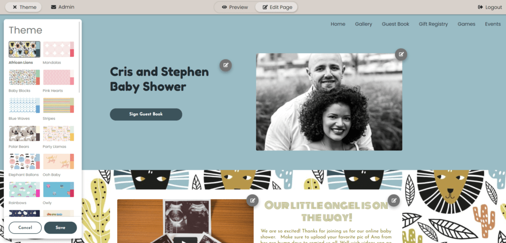 WebBabyShower shower theme editor