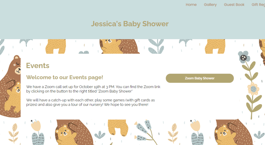 webbabyshower creating a baby shower website events page