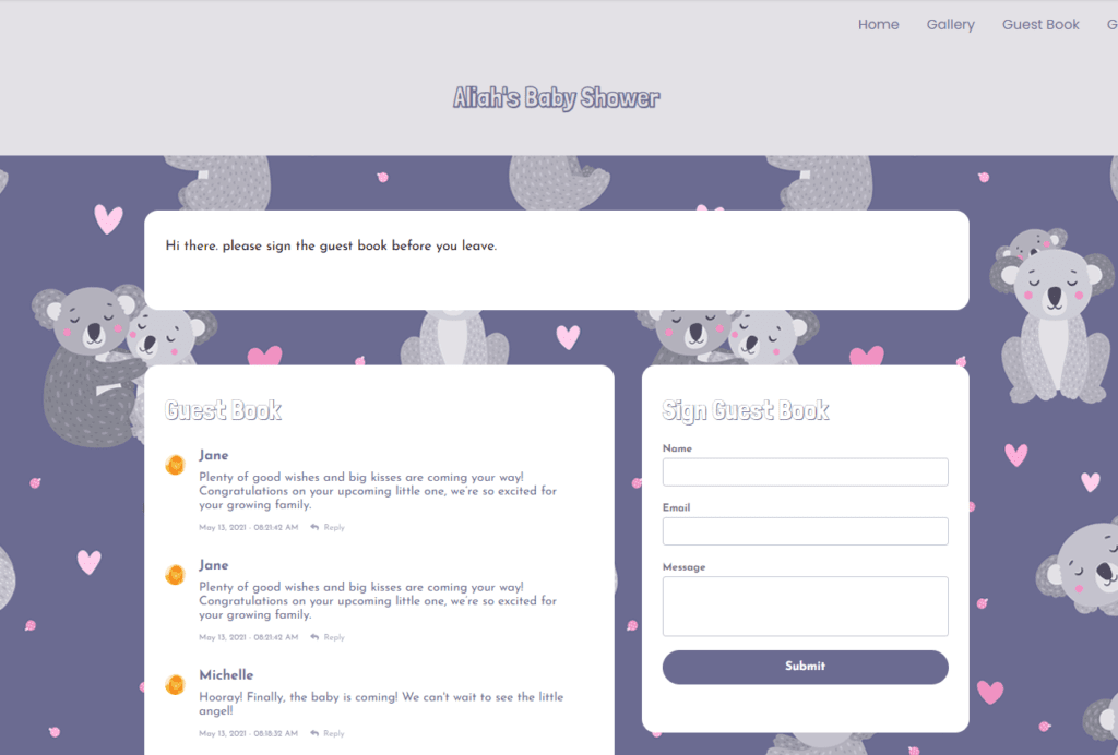 webbabyshower creating a baby shower website guestbook page