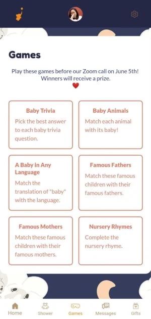 webbabyshower mobile app games page