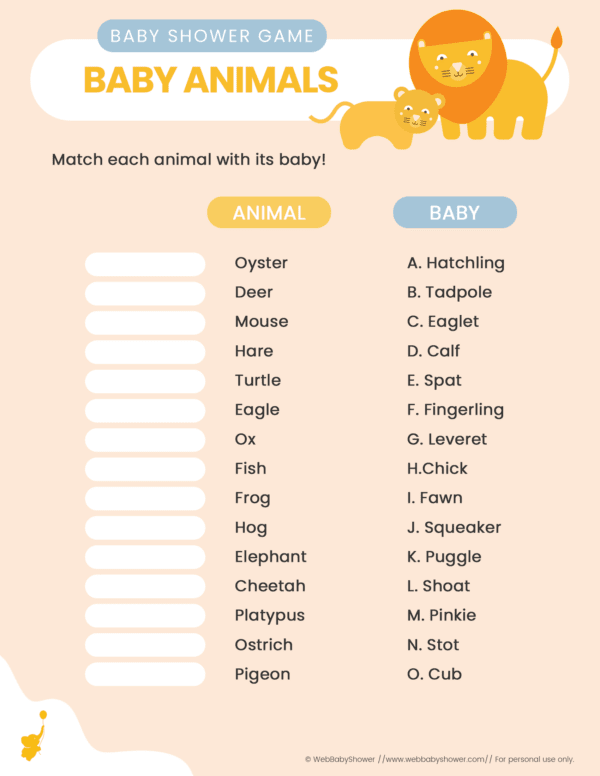 Adorable Baby Animals Baby Shower Game (with Free Printable)