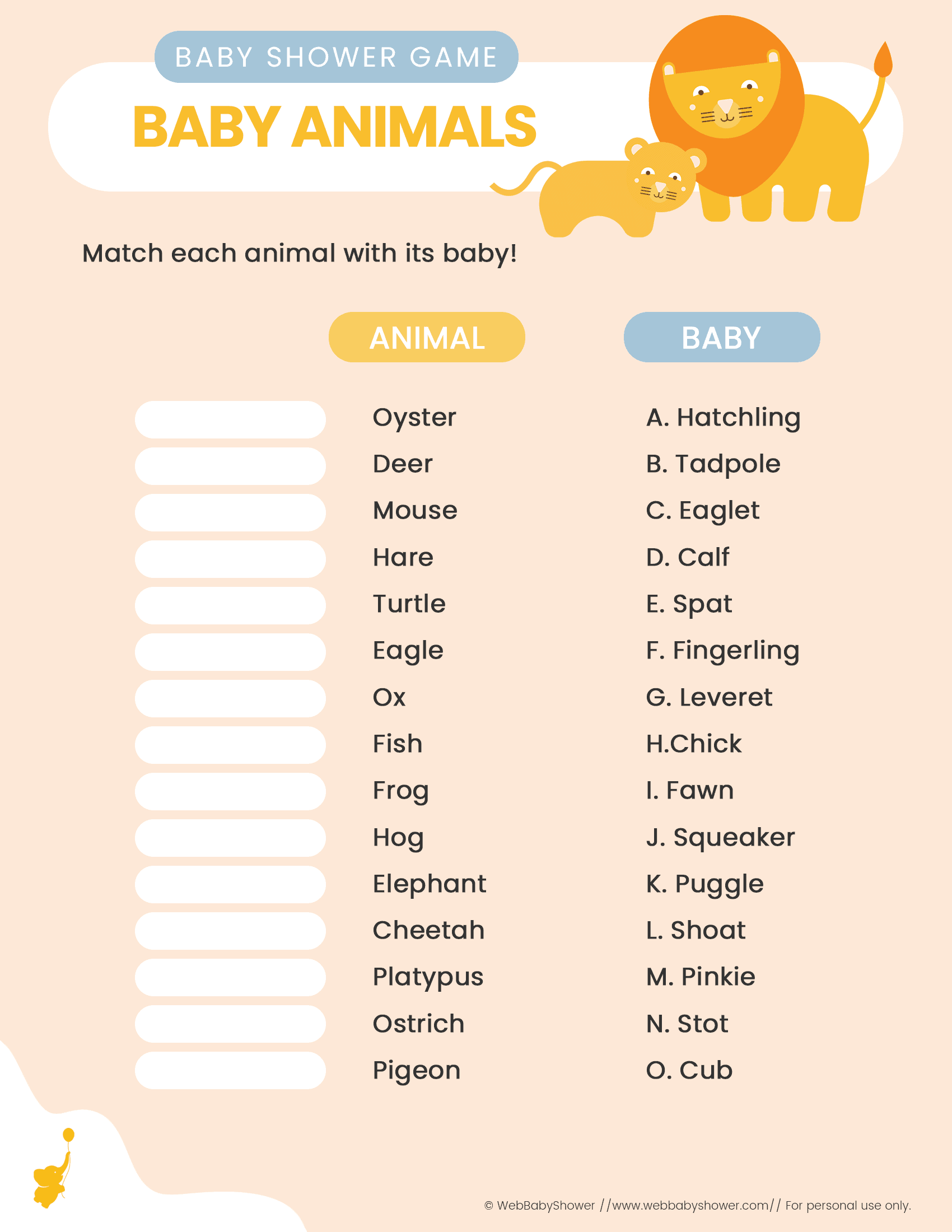 Free Printable Match The Baby Animal Game For Baby Shower
