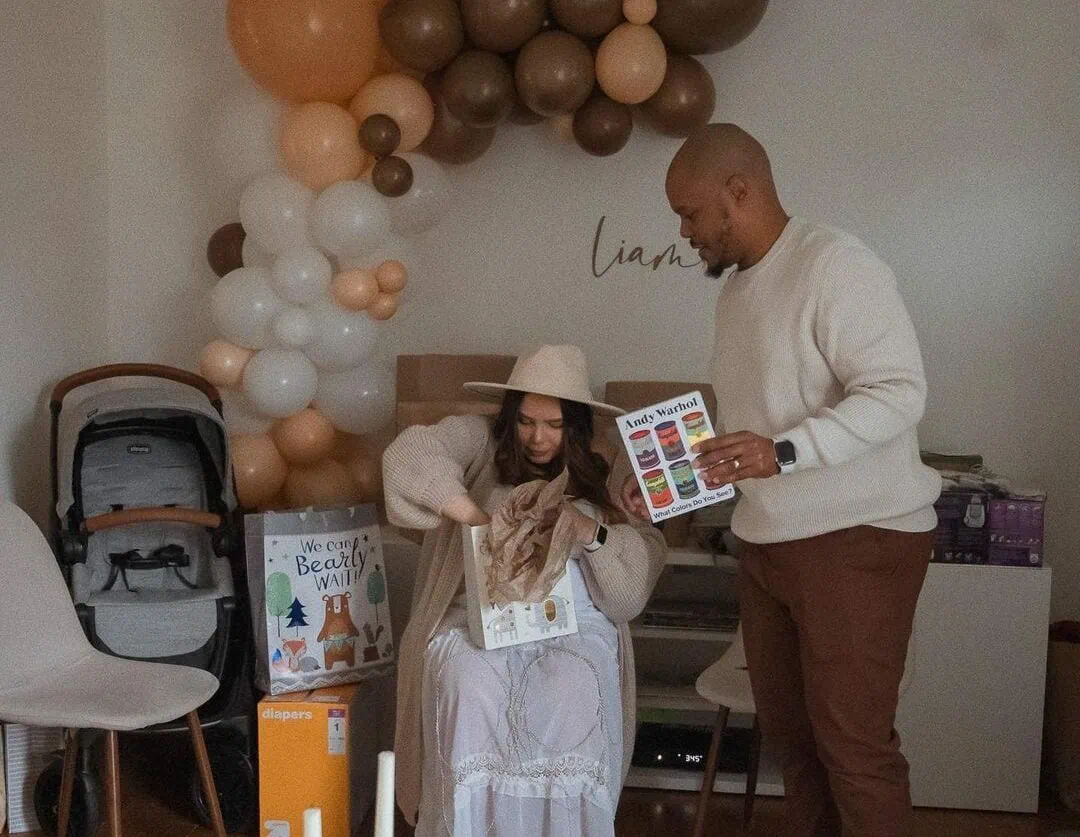 opening gifts at a virtual baby shower