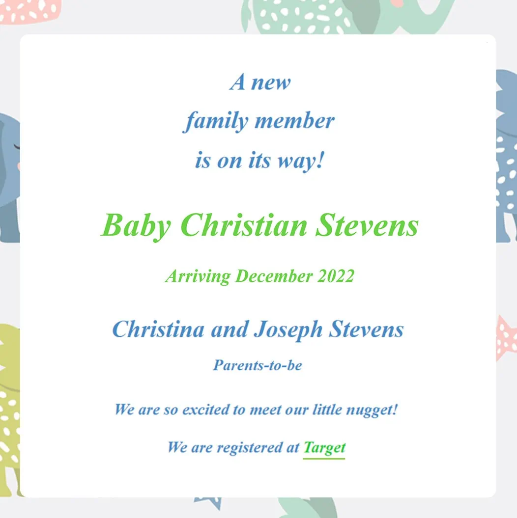 webbabyshower baby announcement with registry link