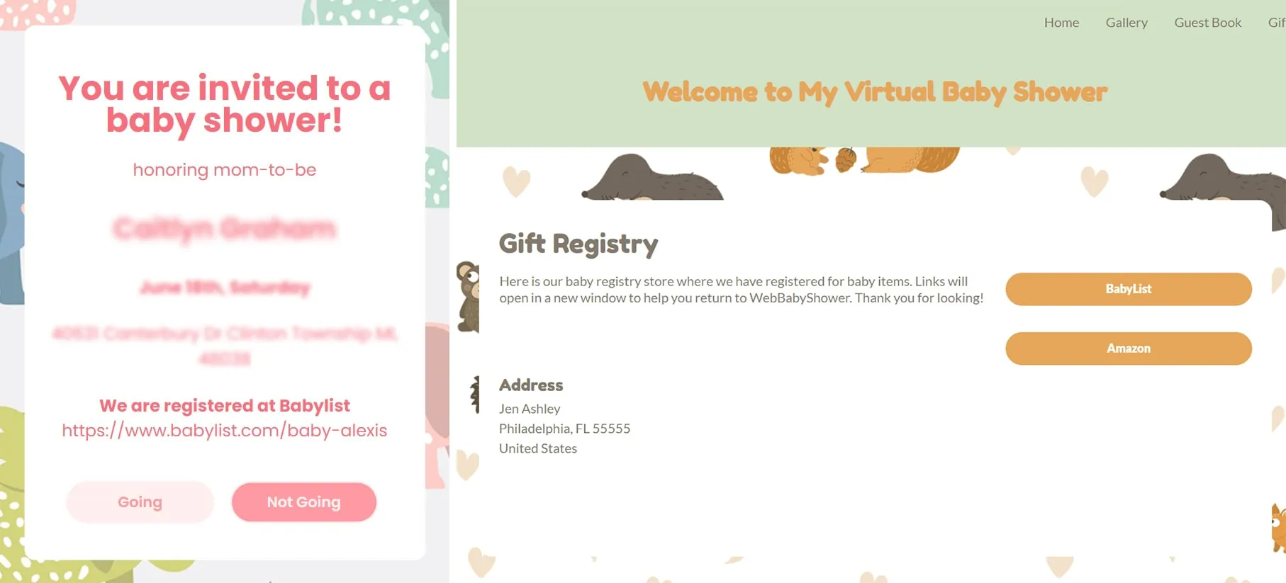 wbs invite and registry page | WebBabyShower