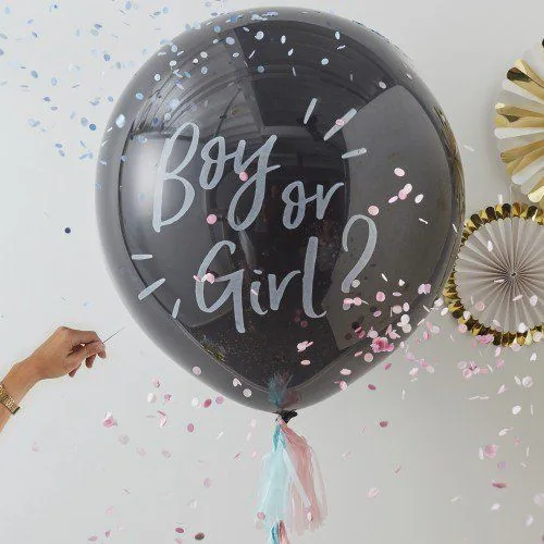 last minute gender reveal ideas balloon confetti |  WebBabyShower