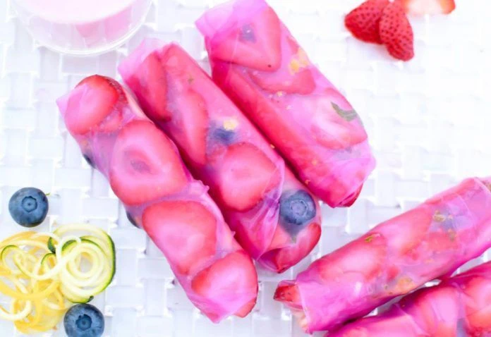 gender reveal food fruit spring rolls | WebBabyShower