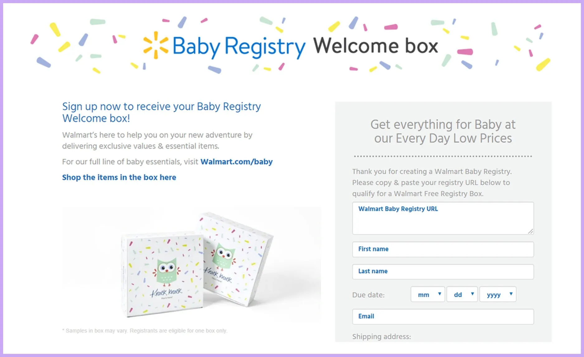 Walmart free best sale baby welcome box