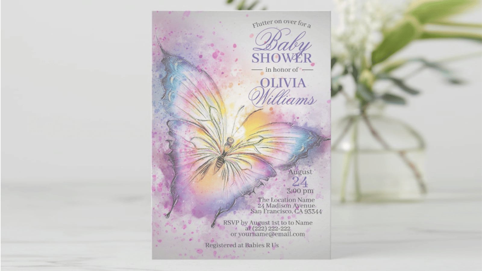 webbabyshower theme butterfly invitation