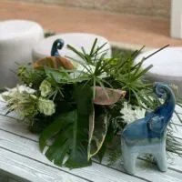 a picture of an elephant baby shower food set up and decor by Chez Hilda Pâtisserie in Amman, Jordan