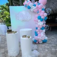 a picture of a mermaid baby shower organized by A&E Keys Balloons Rentals in Florida