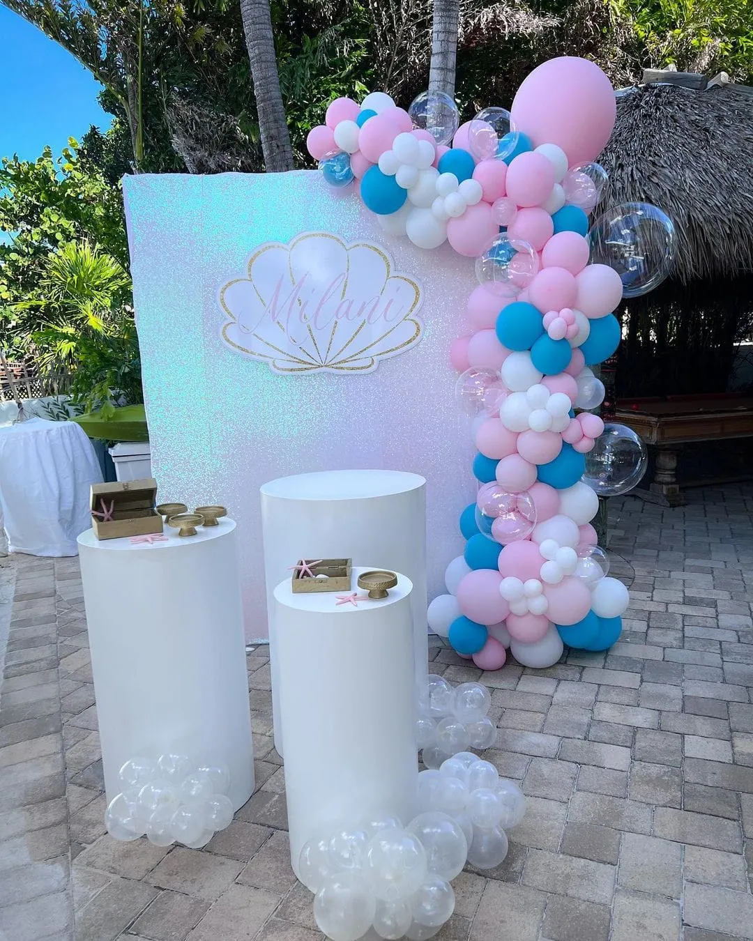 a picture of a mermaid baby shower organized by A&E Keys Balloons Rentals in Florida