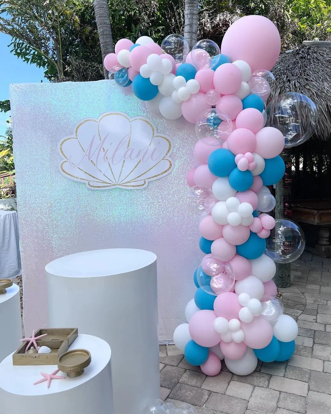 a picture of a mermaid baby shower organized by A&E Keys Balloons Rentals in Florida