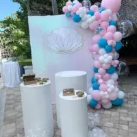 a picture of a mermaid baby shower organized by A&E Keys Balloons Rentals in Florida