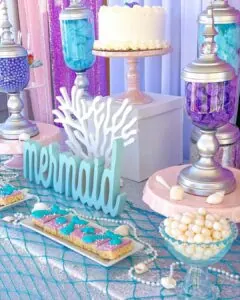 a picture of a mermaid baby shower organized by Sweet Tooth Candy in Phoenix Arizona