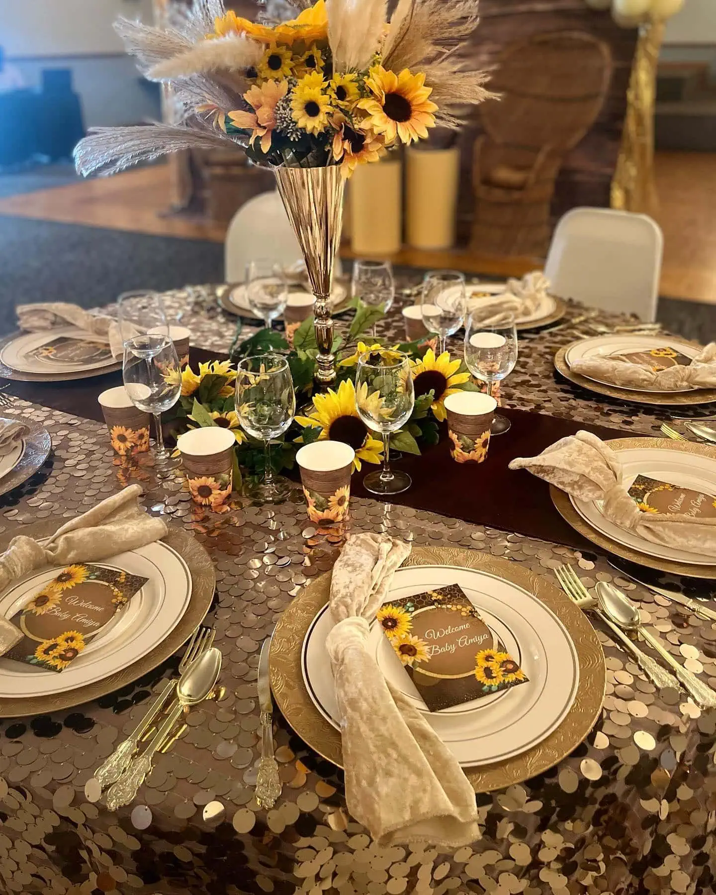 a picture of a sunflower baby shower organized by Party Perfected Events