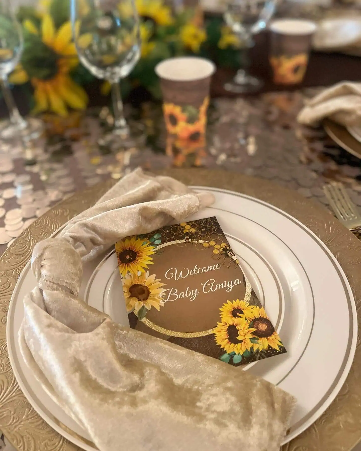 a picture of a sunflower baby shower organized by Party Perfected Events