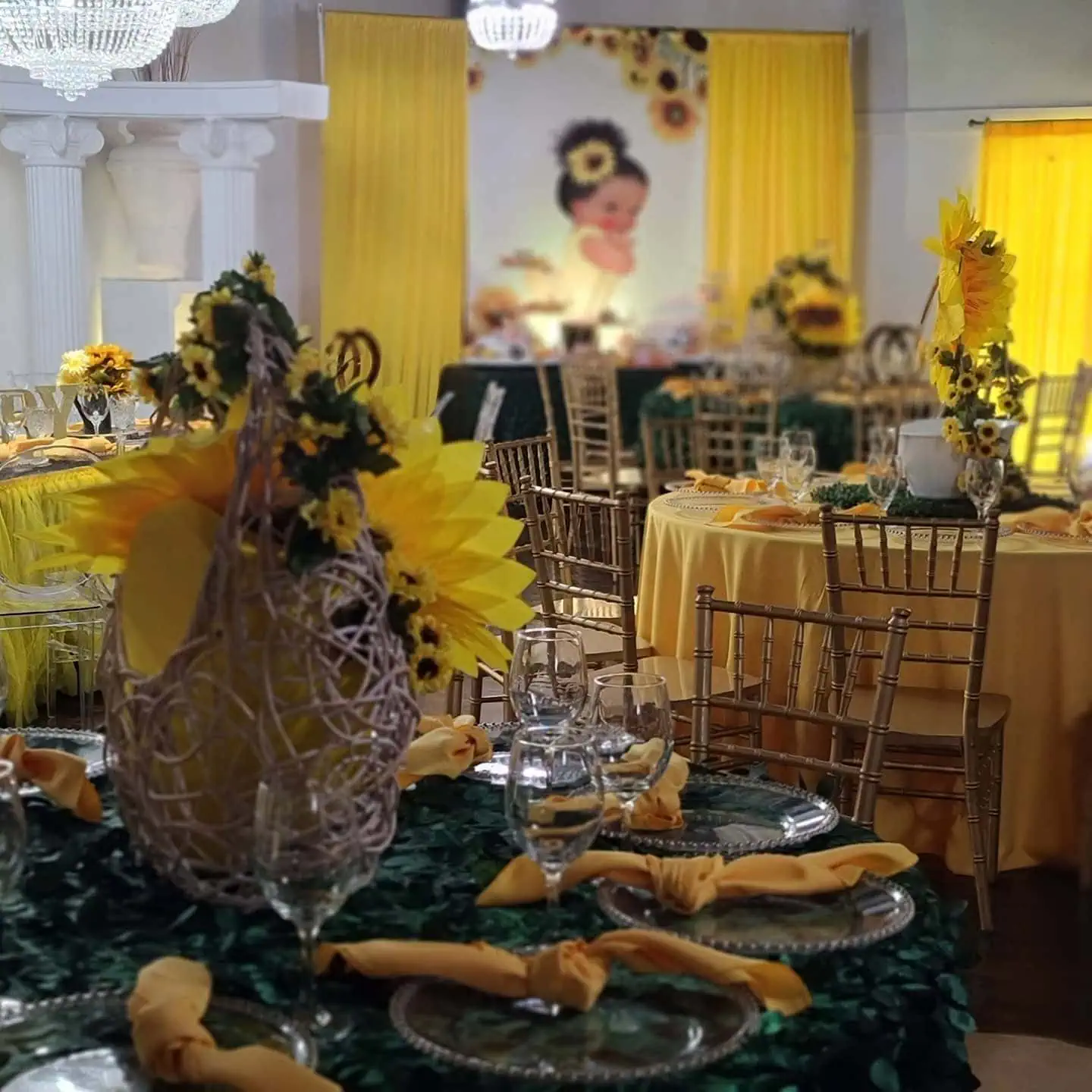 a picture of a sunflower baby shower organized by Tenoia Peppers-Alexander