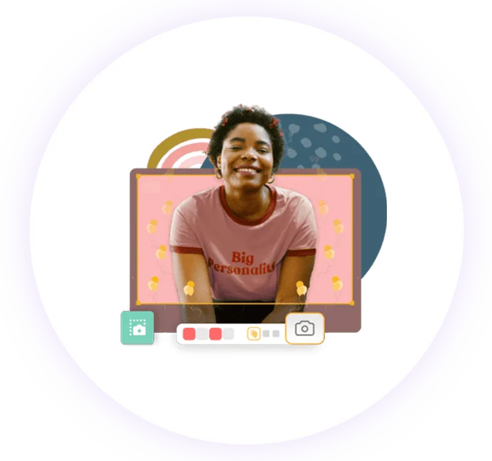 Smiling woman during virtual baby shower celebration.